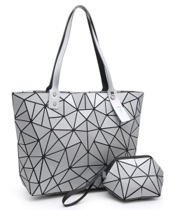 Fashion Geometric Checker 2-in-1 Shopper 6628H1F SILVER/